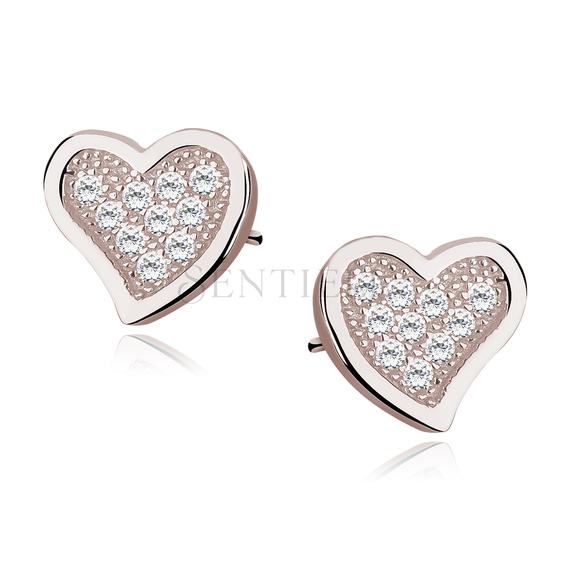 Silver (925) rose gold-plated heart earrings with zirconia