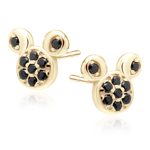 Silver (925) gold-plated earrings mouse with black zirconias