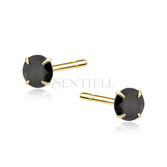 Silver (925) gold-plated earrings round black zirconia diameter 4mm