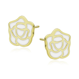 Silver (925) gold-plated earrings - rose with white enamel