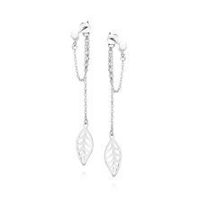 Silver (925) earrings chains with a leaf