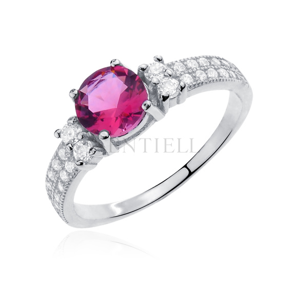 Silver (925) ring with ruby color & white zirconia