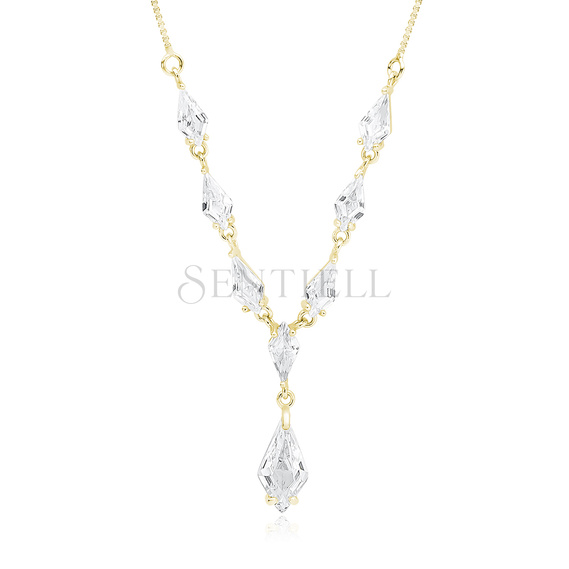 Silver (925) stylish, bridal, gold-plated necklace with zirconia