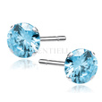 Pendientes de plata de ley 925 redondos con circonitas color aguamarina diámetro 7 mm