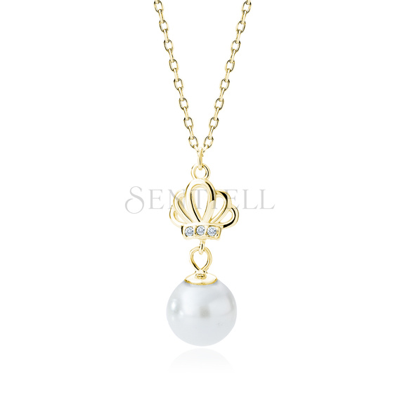 Silver (925) gold-plate necklace with pearl and white zirconia