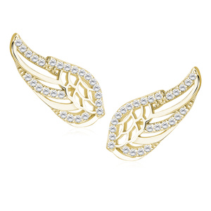 Silver (925) earrings - wings with zirconia - wing gold-plated