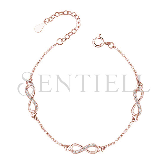 Silver (925) rose gold-plated bracelet - Infinities with white zirconias