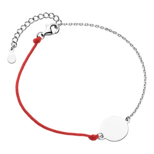 Silver (925) bracelet with red cord - circle