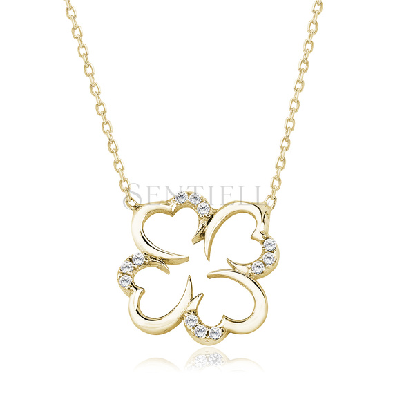 Silver (925) necklace with zirconia - gold-plated clover