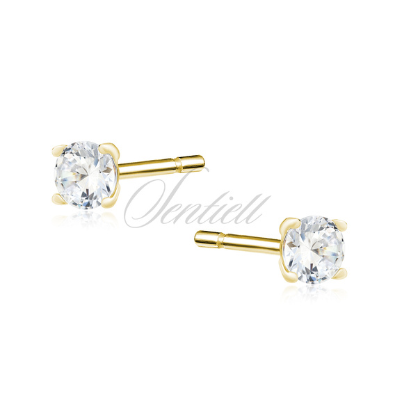 Silver (925) gold-plated earrings white zirconia 3mm round