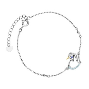 Silver (925) bracelet - unicorn with aquamarine zirconias and sapphire eye