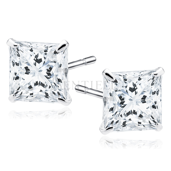 Silver (925) rhodium-plated earrings white zirconia 6 x 6mm square