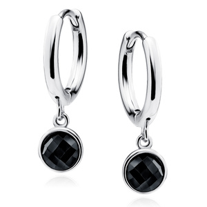 Silver (925) earrings hoop with black zirconias