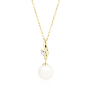 Silver (925) gold-plated necklace pearl with white zirconia