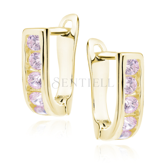 Silver (925) earrings with light pink zirconia, gold-plated