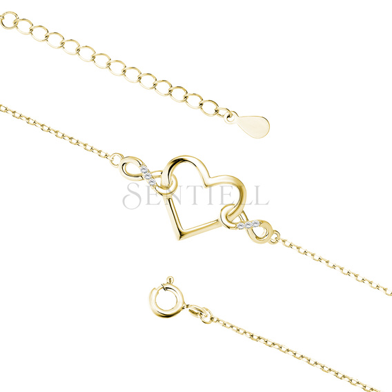 Silver (925) gold-plated bracelet - heart and infinities with white zirconias