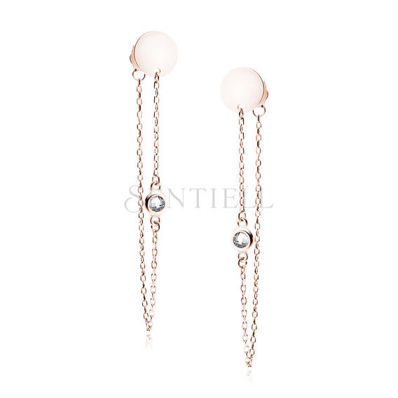 Silver (925) rose gold-plated earrings circle with white zirconia on chain