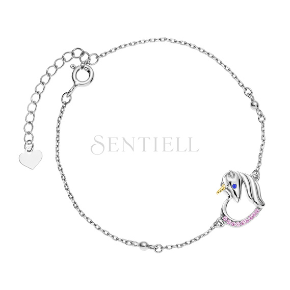 Silver (925) bracelet - unicorn with pink zirconias and sapphire eye