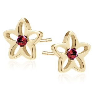 Silver (925) gold-plated earrings with ruby zirconia - flowers