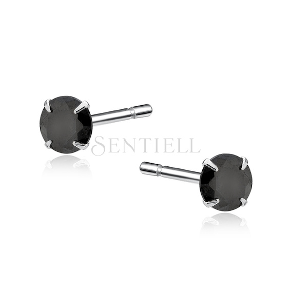 Silver (925) earrings round black zirconia diameter 4mm