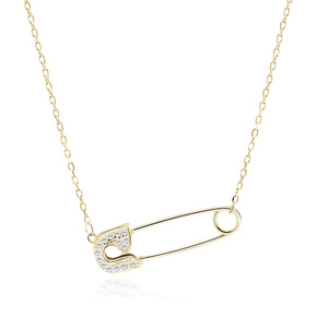 Silver (925) gold-plated necklace with zirconias - safety-pin