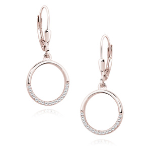 Silver (925) Earrings - cirlce with white zirconia, rose gold-plated