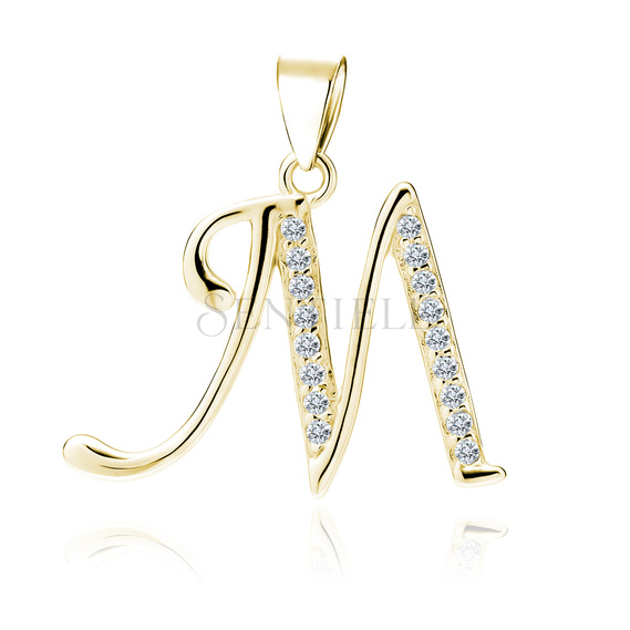 Silver (925) gold-plated pendant white zirconias - letter M