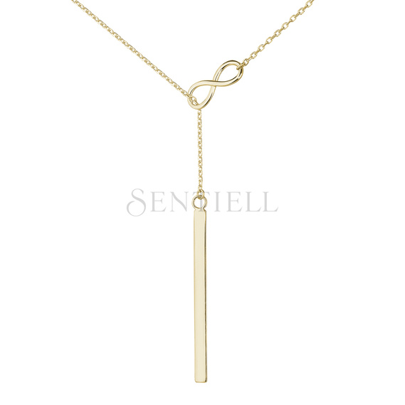 Silver (925) lariat necklace with infinity and rectangle pendant - gold plated