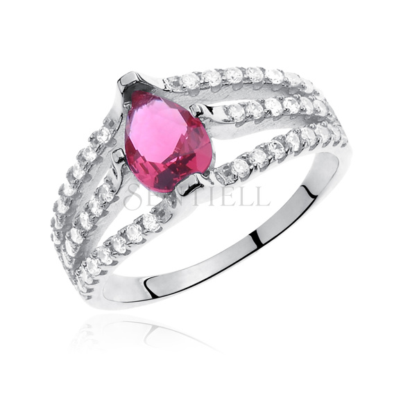 Silver (925) ring with ruby colored & white zirconia