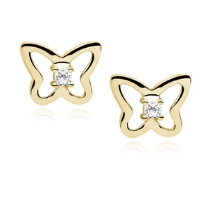 Silver (925) Earrings white zirconia - butterflies gold-plated