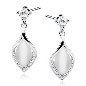 Silver (925) earrings with white zirconias and ulexite