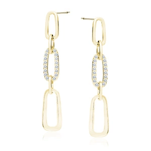 Silver (925) gold-plated earrings - chain links with white zirconias