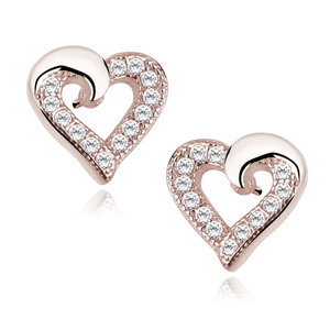 Silver (925) rose gold-plated heart earrings with zirconia