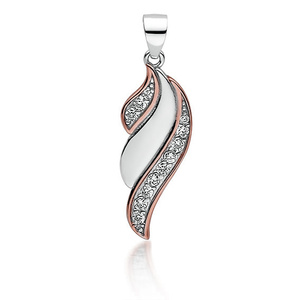 Silver (925) rose gold-plated pendant - wing with white zirconias