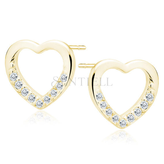 Silver (925) gold-plated heart earrings with white zirconia