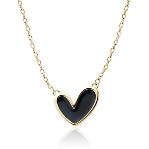Silver (925) gold-plated necklace - heart with black enamel