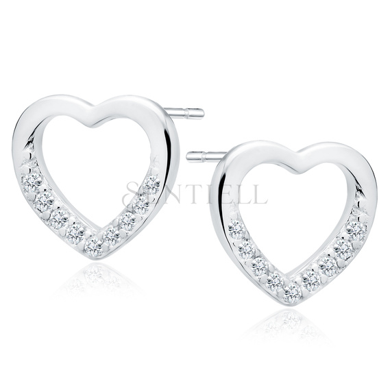 Silver (925) heart earrings with zirconias