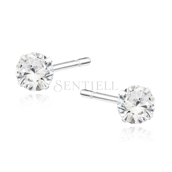 Silver (925) earrings round white zirconia diameter 5mm