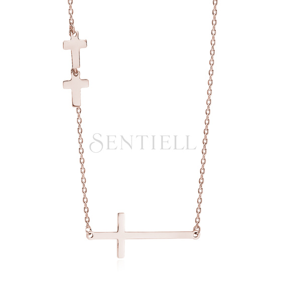 Silver (925) necklace with rose gold-plated crosses