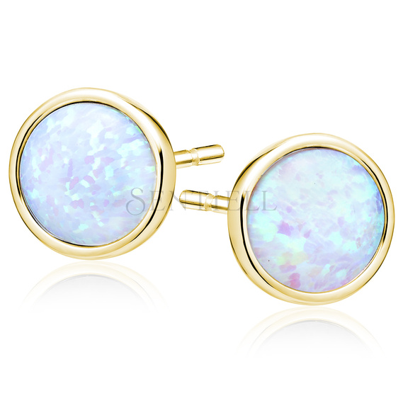 Silver (925) gold-plated earings with white-green opal