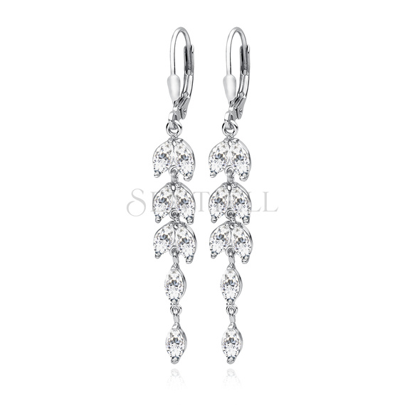 Silver (925) Earrings long leafs with zirconia