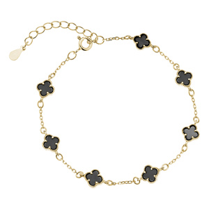 Pulsera de plata de ley 925 chapada en oro con ónix negro - cuatrifolio