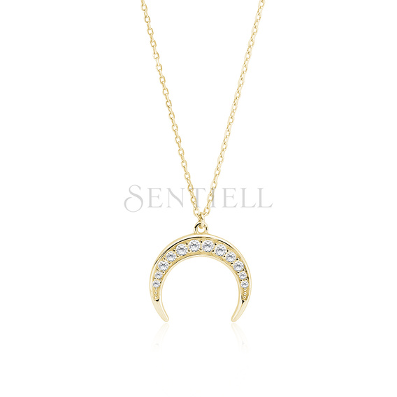 Silver (925) necklace - gold-plated crescent with zirconia