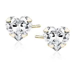 Silver (925) gold-plated earrings white zirconia 5 x 5mm hearts