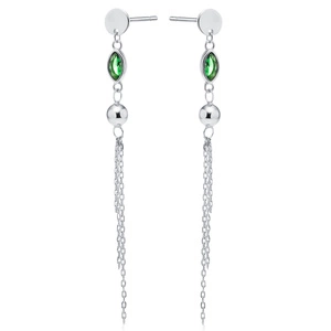 Silver (925) earrings with emerald zirconia, ball and chains