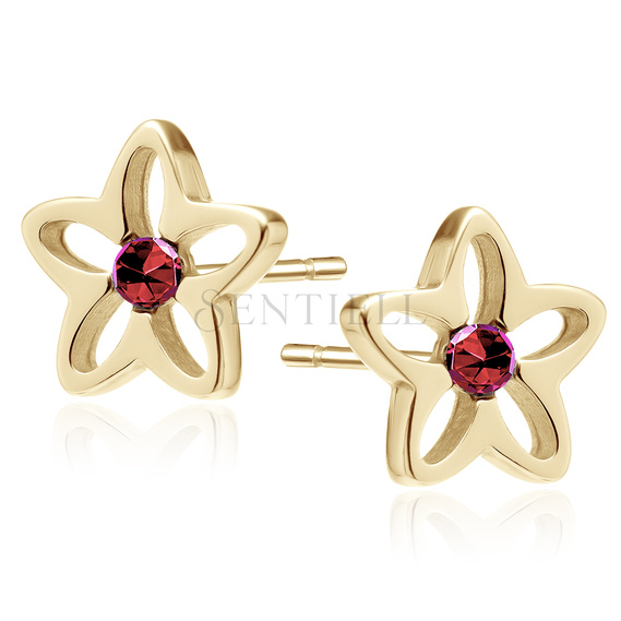 Silver (925) gold-plated earrings with ruby zirconia - flowers