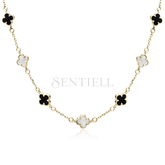 Silver (925) gold-plated necklace with black onyx and mother of pearl - quatrefoil
