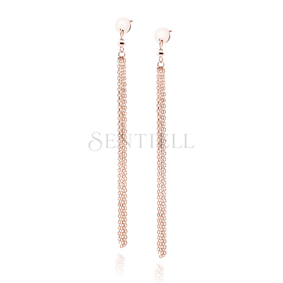 Silver (925) rose gold-plated earrings - circle with chains