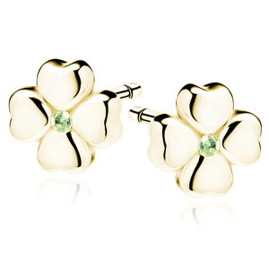 Silver (925) gold-plated earrings clover with green zirconia