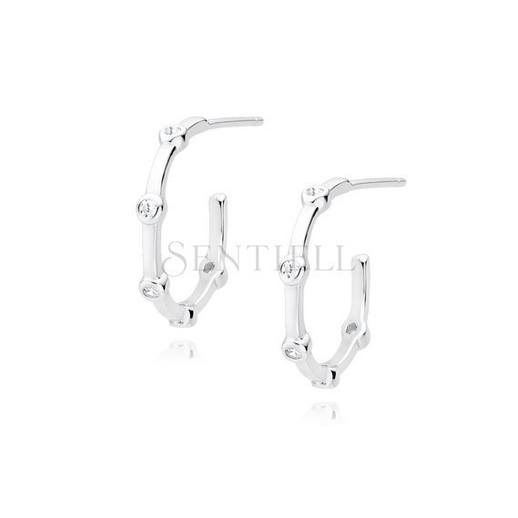 Silver (925) earrings open hoop with white zirconias